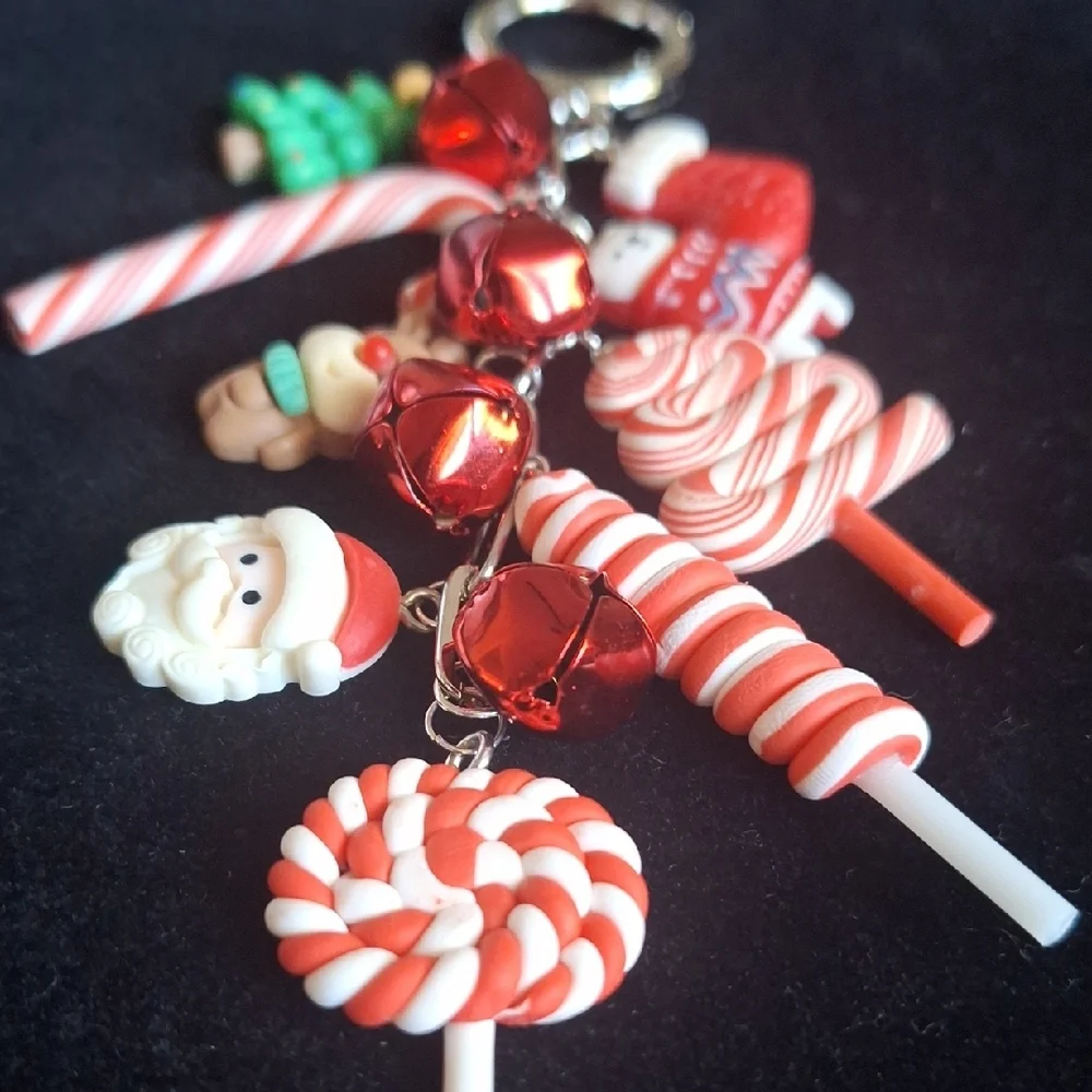 Festive Holiday Bag Charm Keychain with Charms